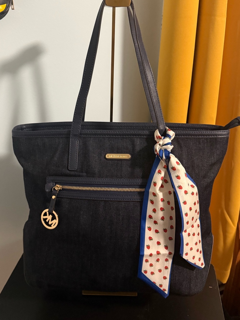 Michael Kors Dark Blue Denim Tote with FREE Scarf Accent!